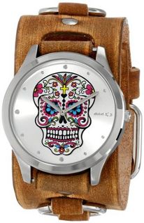 Nemesis BFRB925S Punk Rock Collection Silver Sugar Skull Leather Cuff Band