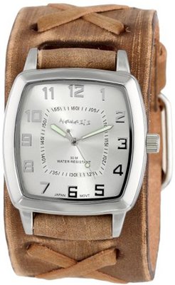 Nemesis BFX017S Classic Vintage Brown X Leather Cuff Band Quartz