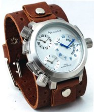 Nemesis #BJB080SL Signature Collection 3 Time Zone Oversized Wide Leather Cuff Band