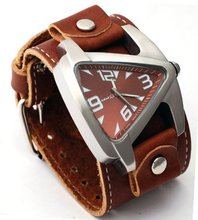 Nemesis #BLBB011B Futuristic Teardrop Brown Dial Wide Leather Cuff Band