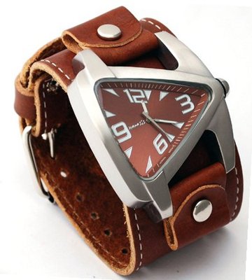 Nemesis #BLBB011B Futuristic Teardrop Brown Dial Wide Leather Cuff Band