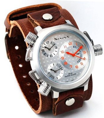 Nemesis #BLHST080S Signature Collection Triple Time Zone Oversized Wide Leather Cuff Band