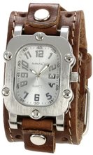 Nemesis BSTH007S Signature Stainless Steel Silver Dial Leather Cuff