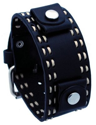 Nemesis #DSTH Black Wide Leather Cuff Wrist Band with Stitching