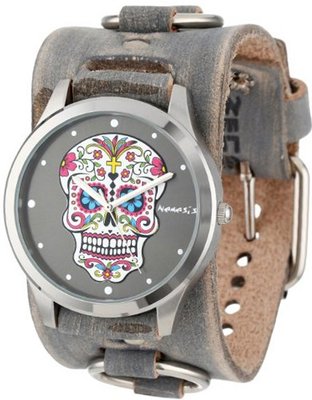 Nemesis FRB925K Punk Rock Collection Black Sugar Skull Leather Cuff Band