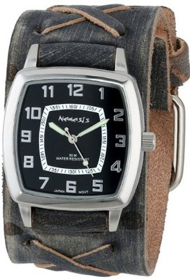 Nemesis FXB017K Classic Vintage Charcoal X Leather Cuff Band Quartz