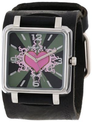 Nemesis GHST828P Classic Pink Heart Leather Cuff Quartz