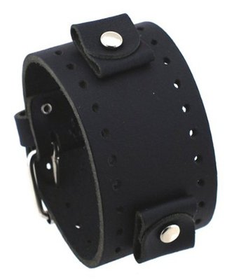 Nemesis #JB-K 22mm Black Stitchless Wide Leather Cuff Band
