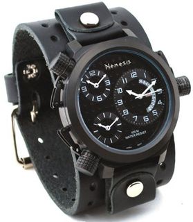 Nemesis #JB080KK Signature Collection 3 Time Zone Oversized Wide Leather Cuff Band