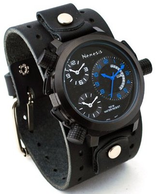 Nemesis #JB080KL Signature Collection 3 Time Zone Oversized Wide Leather Cuff Band