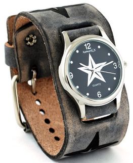 Nemesis #KST355K Star with Wide Cuff Leather Embossed Star Icon Band
