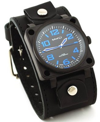 Nemesis #LBB076L Black Ion Plated Wide Leather Cuff Band