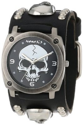 Nemesis MSK926K Punk Rock Collection Black Heavy Duty Skull Leather Band
