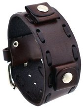 Nemesis #NBD-BB Dark Brown Lace Stitching Wide Leather Cuff Wrist Band