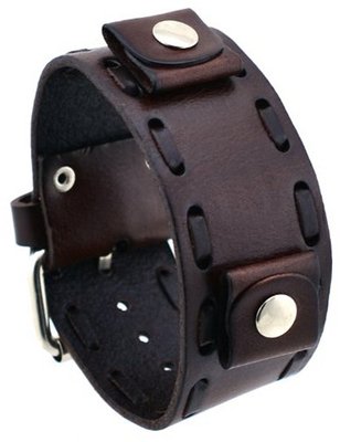 Nemesis #NBD-BB Dark Brown Lace Stitching Wide Leather Cuff Wrist Band