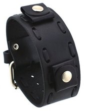 Nemesis #NBD-K Black Lace Stitching Wide Leather Cuff Wrist Band