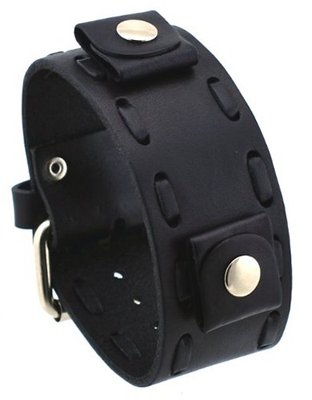 Nemesis #NBD-K Black Lace Stitching Wide Leather Cuff Wrist Band