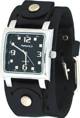 Nemesis #NE240K Square Black Dial Wide Leather Cuff Band
