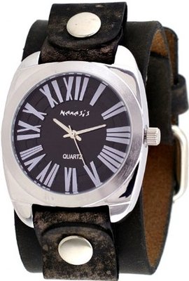 Nemesis #NFBB098K Roman Retro Collection Black Dial Wide Leather Band