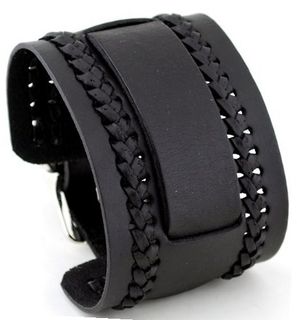 Nemesis NW-K Black Wide Leather Cuff Wrist Band