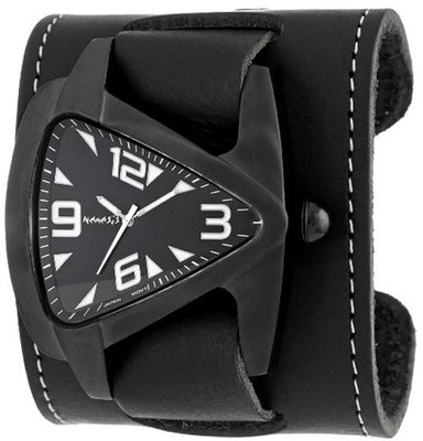 Nemesis STW061W Signature Ion-Plating Coating Teardrop Black Wide Leather Cuff