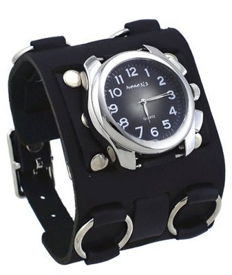 Nemesis #WB091K Super Wide Tri Clasp Leather Cuff Band Sunburst Black Dial