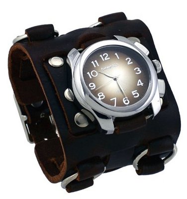 Nemesis #WBB091B Super Wide Tri Clasp Leather Cuff Band Sunburst Brown Dial