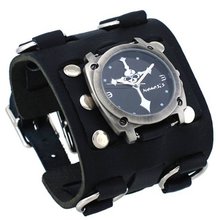 Nemesis #WBK927K Skull Crucifixion Black Super Wide Tri Clasp Leather Cuff