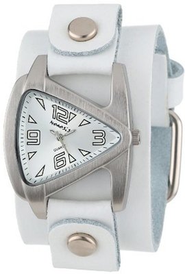 Nemesis WGB024S Small Triangle White on White Leather Cuff Quartz