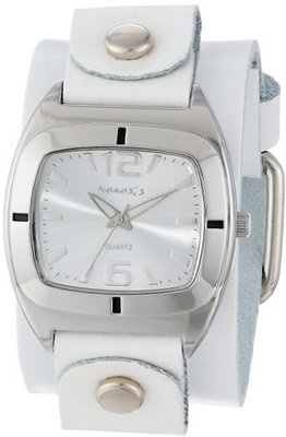 Nemesis WGB090S Retro Collection Silver on White Leather Band