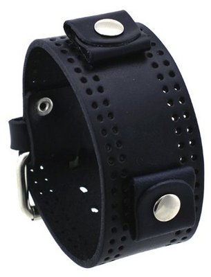Nemesis #WP-K Black Fashion Holes Wide Leather Cuff Wrist Band