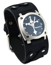 Nemesis #XB927K Unisex Skull Crucifixion Black Wide Leather Cuff Band