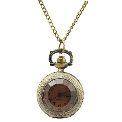 Antique Crystal Pattern Brass Quartz Pocket With Chain Belt