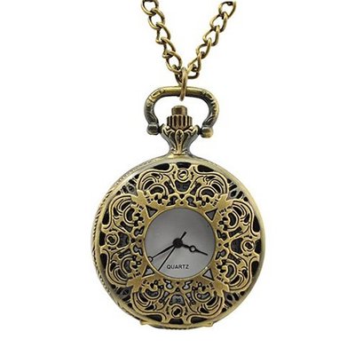 Antique Flower Pattern Brass Quartz Pocket With Chain Belt