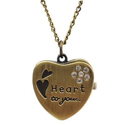 Antique Heart Style Brass Quartz Pocket With Chain Belt