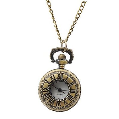 Antique Roman Number Pattern Brass Quartz Pocket With Chain Belt