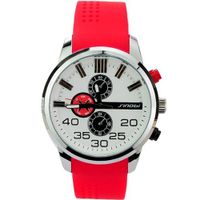 Elegant Soft Silicone Band Embeded Small Round Dials Quartz Movement with Water Resistance Stainless Steel-White dial and red band