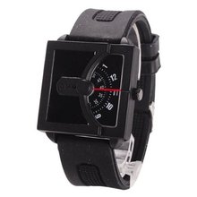 One Piece Stylish Silicone band Unique One Index Semi Circle Turnplate Quartz Movement Wrist (Black)