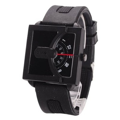 One Piece Stylish Silicone band Unique One Index Semi Circle Turnplate Quartz Movement Wrist (Black)