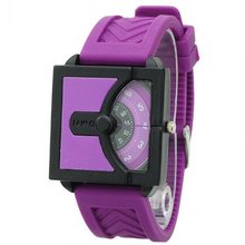 One Piece Stylish Silicone band Unique One Index Semi Circle Turnplate Quartz Movement Wrist (Purple)