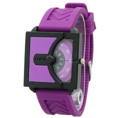 One Piece Stylish Silicone band Unique One Index Semi Circle Turnplate Quartz Movement Wrist (Purple)