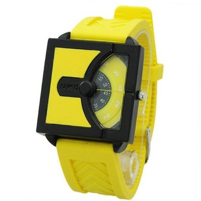 One Piece Stylish Silicone band Unique One Index Semi Circle Turnplate Quartz Movement Wrist (Yellow)