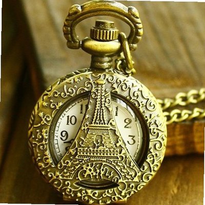 Quartz Antique Classical Copper Hollow Double Eiffel Tower Pocket