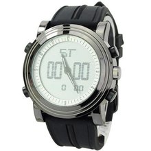 Sinobi Soft Silicone Band EL Light Alarm Round Dial Electronic Movement -Black
