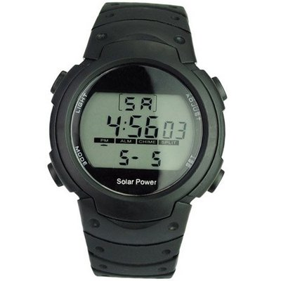 Solar Power and Li-ion Battery Digital with Functions of Calendar/EL Backlight/Snooze/Alarm/Stop-Black