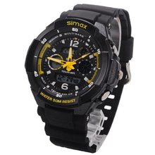 uNew Brand 50M Waterproof Sport with Dual Movement/Stop/Calendar/Week/Alarm/EL Backlight-Yellow 