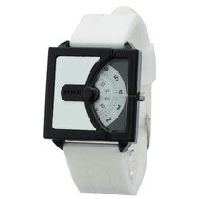 uNew Brand One Piece Stylish Silicone band Unique One Index Semi Circle Turnplate Quartz Movement Wrist (White) 