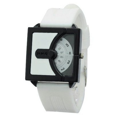 uNew Brand One Piece Stylish Silicone band Unique One Index Semi Circle Turnplate Quartz Movement Wrist (White) 