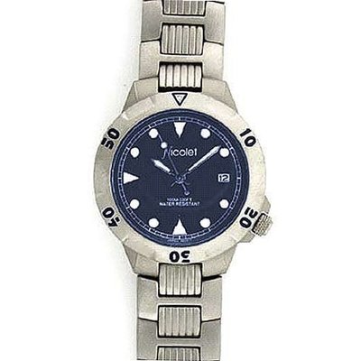 NICOLET All Titanium with Dark Blue Dial and Locking Crown. Model: NC-1019M