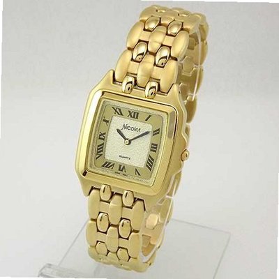 NICOLET Gold Tone Square Faced Roman Numeral Bracelet . Model: NC-1012M